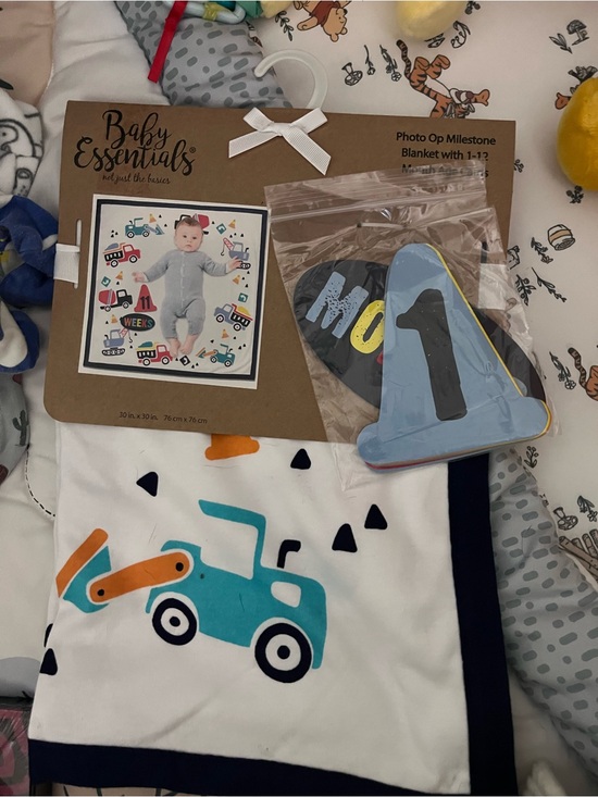 Baby Essentials Other - Baby Essentials Blue & Teal Kids Milestone Blanket with Truck Design